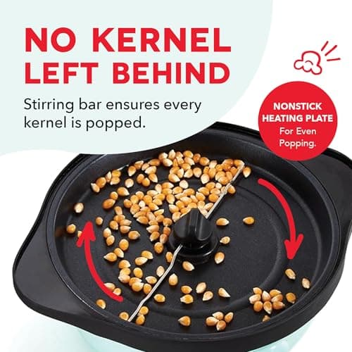 Dash SmartStore Deluxe Stirring Popcorn Maker - Hot Oil Electric Popcorn Popper with Butter-Warming Tray, Clear Serving Bowl, Storage Lid & Measuring Cup - 24 Cups, Aqua — view 5