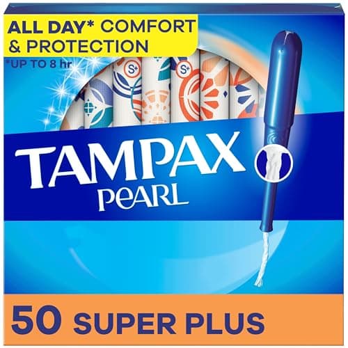 Tampax Pearl Tampons, with LeakGuard Braid, Super Plus Absorbency, Unscented, 50 Count
