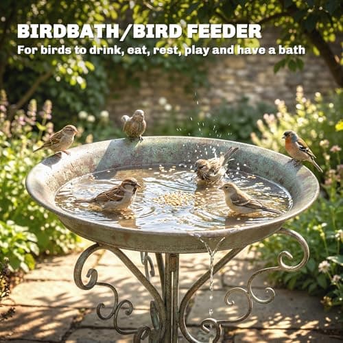Outsunny 30" Tall Bird Bath with Bird Statue and Decorative Stand, Vintage Garden BirdBath Bowl Pedestal, Freestanding Bird Feeder for Garden Yard Patio, Cool Ash Green — view 2