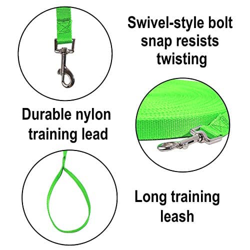 Hi Kiss Dog/Puppy Obedience Recall Training Agility Lead - 15ft 20ft 30ft 50ft 100ft Training Leash - Great for Training, Play, Camping, or Backyard (30 Feet, Green) — view 2