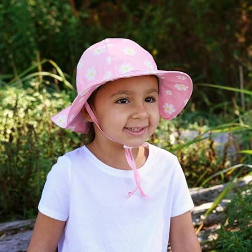 Jan & Jul Girls' Cotton Sun-Hat, 50+ UPF Summer Floppy Hat for Babies and Toddlers (M: 6-24 Months, Pink Daisy) — view 3