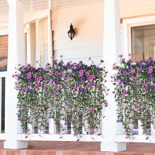 INQCMY Artificial Fake Hanging Flowers Plants for Outdoor Summer Decoration,2 PCS Faux Silk Daisy with Eucalyptus Leaves,UV Resistant Look Real for Outside Home Planter Porch Patio Balcony Yard Decor — view 3