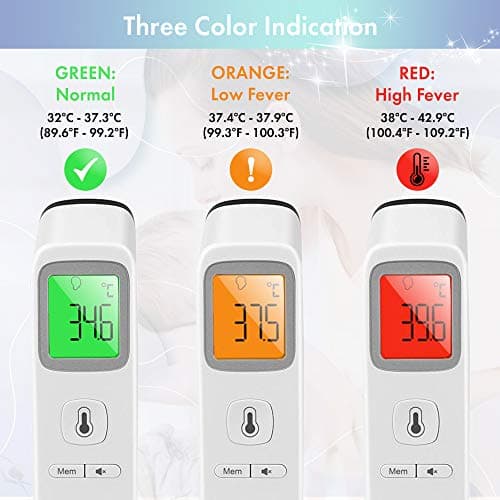 Digital Forehead Thermometer Non-Touch for Adults, Children, Baby, IR Sensors for Fast and Accurate Readings to Detect Fever and High Temperature, 3 Color LCD Screen, Records 35 Memory, Silent Mode — view 2