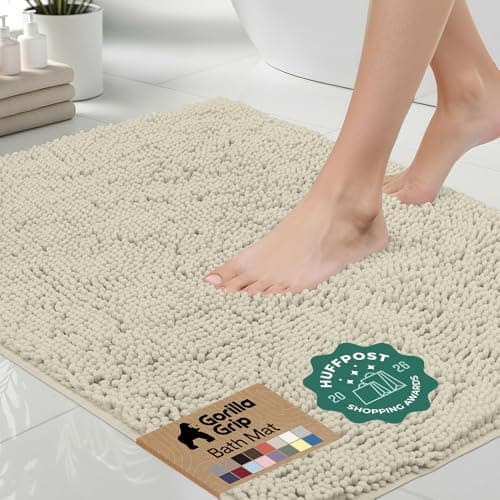 GORILLA GRIP Bath Mat, Thick Soft Absorbent Chenille Floor Mats, Rubber Backing Bathmat, 152x61 cm, Quick Dry Rug, Machine Washable Rugs for Shower and Tub Floors, Bathroom Accessories Decor, Cloud