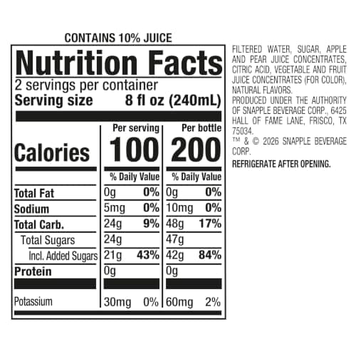 Snapple Apple Juice Drink, 16 Fl Oz Recycled Plastic Bottle, All Natural, No Artificial Flavors Or Sweeteners, Gluten-free, Contains 10% Real Juice 12 Pack