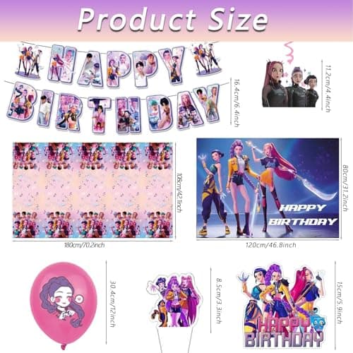 For K Pop Demon Hunters Party Supplies, 50 PCS Birthday Decorations Set Include Banner, Balloons,, Hanging Swirls, Cake Cupcake Toppers, Tablecloth for Boys Girls Hunters Theme Party — view 2