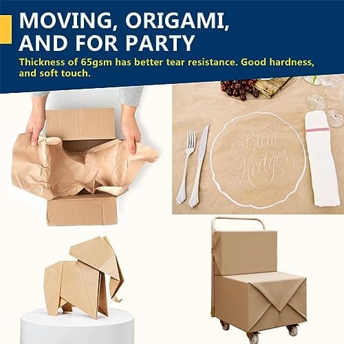 PerkHomy Brown Kraft Paper Roll 17.5" x 1,200" (100') for Gift Wrapping Bulletin Board Craft Art Bouquet Flower Packing Valentines Easel Moving Shipping Floor Poster Covering Table 70GSM 50LB — view 4