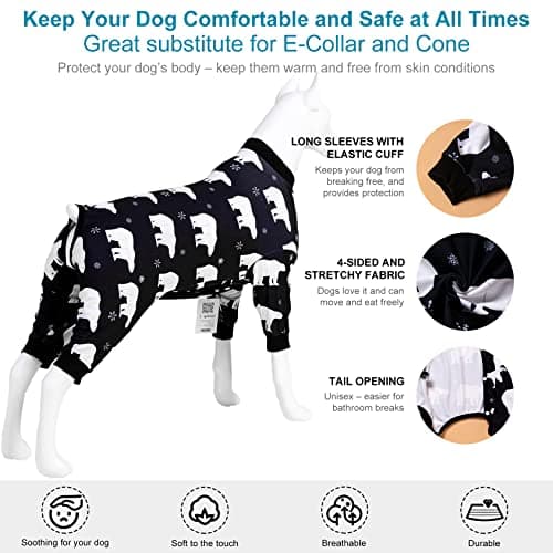 LovinPet Large Dog Onesie, Stretch Cotton Pet Shirts with Animal Print, Full Coverage Dog Clothing Perfect to Prevent Licking Wounds After Surgery for Medium & Large Dogs, Black M — view 4