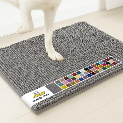 Muddy Mat® AS-SEEN-ON-TV Highly Absorbent Microfiber Door Mat and Pet Rug, Non Slip Thick Washable Area and Bath Mat Soft Chenille for Kitchen Bathroom Bedroom Indoor and Outdoor - Grey Small 28"X18"