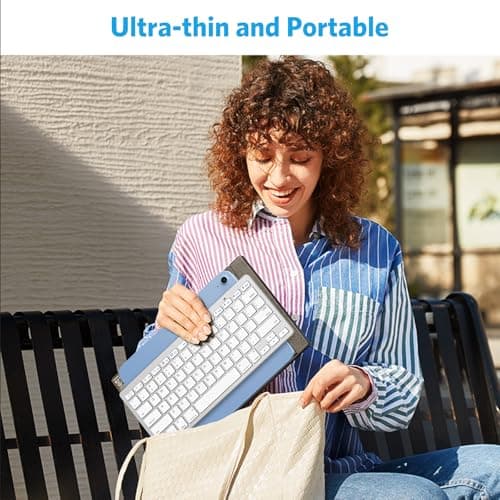 OMOTON Ultra-Slim Bluetooth Keyboard for iPad 11th/10th/9th/8th/7th, iPad Pro/Air/Mini and iPhone Series, Wireless iOS Keyboard with 12 Multimedia Keys for Office, Home, Travel, School, White — view 8