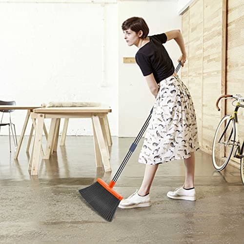 kelamayi Upgrade Broom and Dustpan Set, Self-Cleaning with Dustpan Teeth, Indoor&Outdoor Sweeping, Ideal for Dog Cat Pets Home Use, Stand Up Broom and Dustpan (Gray&Orange) — view 4