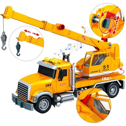 15 Inch Friction Powered Crane Truck Toy with Lights, Sounds & Movable Arms - Construction Vehicle Gift for Kids Boys Girls Ages 3-7 — view 2