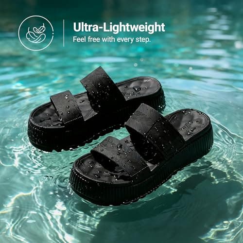 DREAM PAIRS Waterproof Slip On Platform Sandals,All Black,8 — view 3