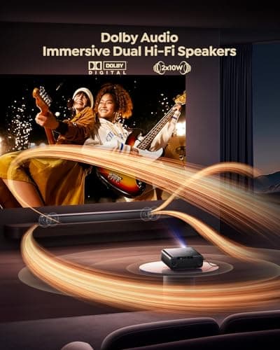 [Built-in Apps/4K Support] Smart Outdoor Projector with WiFi and Bluetooth, Movie Projector, DoIby Audio with Dual Speaker, Auto Focus w/ YouTube&PrimeVideo Proyector, Upgrad P62 Pro — view 3