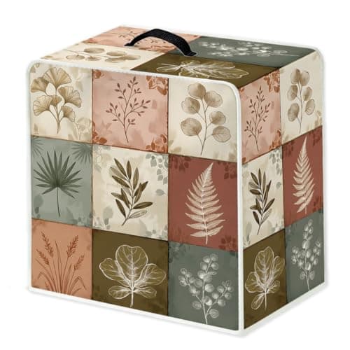 WEBEEDY Dustproof Coffee Maker Cover with Top Handle, Polyester Washable Appliance Machine Dust Cover for Kitchen Countertop Office Home Decor (Leaf Tiles Prints), 34.5x26x35.5cm/13.6x10.2x14 Inches