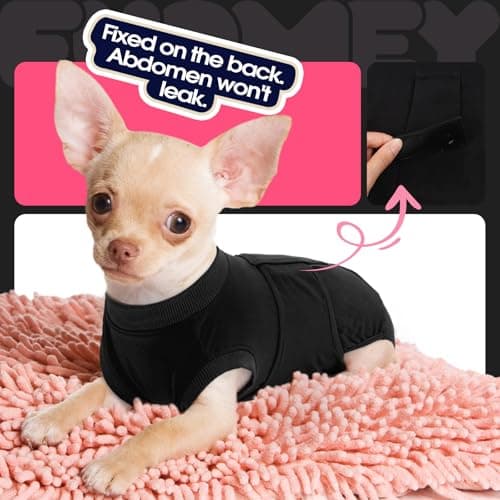 FUAMEY Dog Recovery Suit Male,Dogs Surgery Neuter Suits Puppy Spay Shirts for Female Protect Dog's Skin Anti Licking Abdominal Wounds Doggie Onesie Pet Bodysuit Alternative to Cone Black XS — view 7