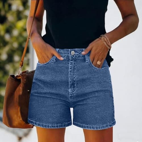 Jeans Shorts for Women Casual Wide Leg Short Pants Summer Straight High Waist Button Denim Shorts with Pockets Light Blue Medium