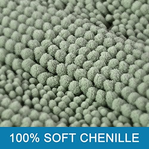 H.VERSAILTEX Sage Bathroom Rugs, Bath Mat Set of 2 Extra Thick Chenille Striped Pattern Shaggy Bath Rugs for Bath Room, Non Skid Bath Mats for Bathroom Floor (32 x 20 Plus 24 x 17 - Inches) — view 2