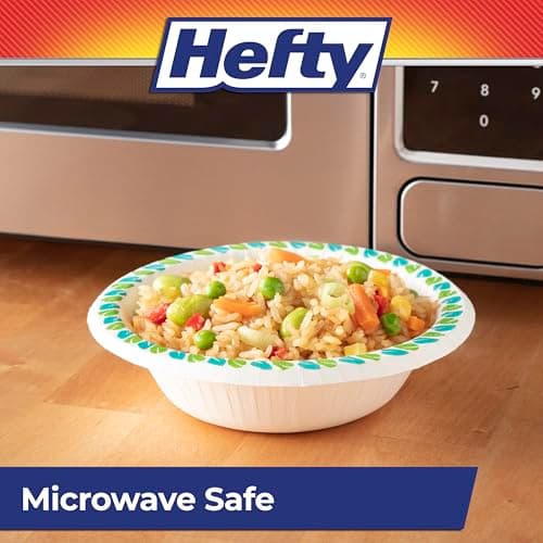 Hefty Compostable Paper Bowls, 12 oz, 30 Count, Patterned Disposable Bowls for BBQs, Parties, Holidays, Potlucks, and Everyday Use, Soak-Resistant, Made with Plant-Based Materials, Microwave Safe — view 4