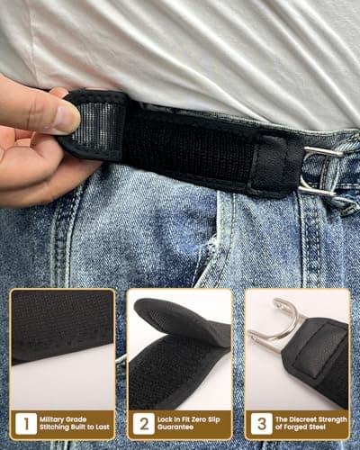 Buckleless Belt for Men Tactical Metal Hook Elastic Buckle Less Loops with Hooks Adjustable Women Generic Belts Side Unisex Waist Invisible Belttactical Outdoor Comfortable 4PCS — view 2