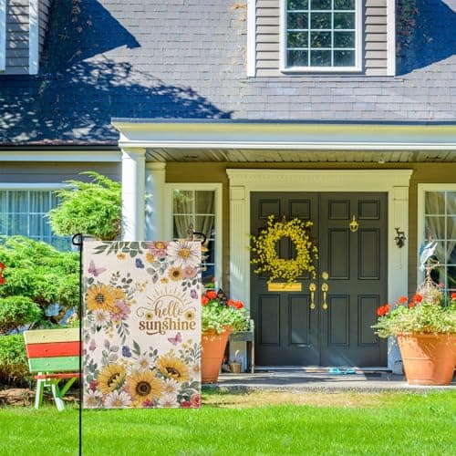 wyooxoo Spring Summer Hello Sunshine Garden Flag 12x18 Inch Double Sided Seasonal Floral Garden Flag Outside Burlap Farmhouse Small Yard Flag — view 2