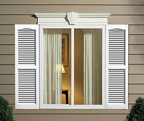 Shutters, Louvered Shutters, Standard Louvered Exterior Vinyl Window Shutters, White, (1 Pair = 2pcs) 14"W x 48"H