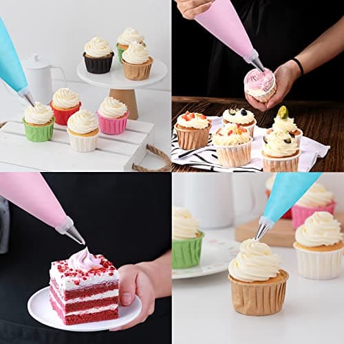 Piping Bags and Tips Set, 100Pcs 12 Inch Pastry Bags, Icing Bags Disposable for Cakes Decorating Kit Supplies with 1 Reusable Piping Bags, 1 Couplers, 12 Frosting Tips, 2 Bag Ties, 3 Cake Scraper — view 4