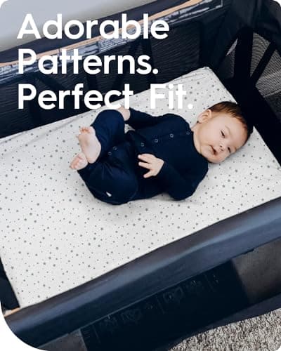 Pack and Play Sheets Fitted, TotBasic Buttery Soft Portable Crib Sheets, Compatible with Graco Pack n Play Playard Crib & Other 27 x 39 Inch Playpen Mattress, 2 Pack Playard Sheets(Grey Stars & Moon) — view 2