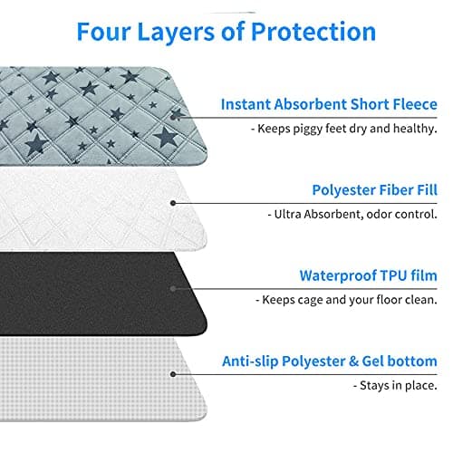 RIOUSSI Guinea Pig Cage Liners, Absorbent Washable Reusable Guinea Pig Fleece Bedding for Midwest and C&C Cages with Leakproof Bottom. Star Print, C&C 2X4, 2 Pack
