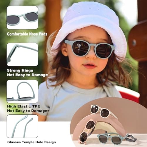 Baby Sunglasses, 2PCS Toddler Sunglasses with Strap Kids Polarized Glasses, Infant Sunglasses for 0-24 Months Soft Frame Safe (Black+Beige) — view 3