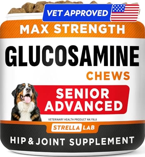 Senior Advanced Glucosamine for Dogs - Small + Large Breeds -Omega-3 Fish Oil - Chondroitin, MSM- Soft Chews for Older Dogs - Bacon Flavor - 120Ct