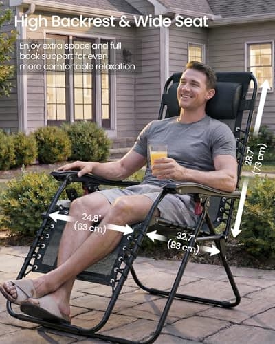 SONGMICS Zero Gravity Chairs, Folding Sun Loungers with Tray, Adjustable Headrest, for Patio, Garden, Max. Load 110 kg, Black UGLB030BZ02 — view 4