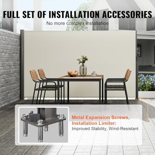 VEVOR Retractable Side Awning, UV 50 71''x118'' Rugged Full Aluminum Rust-Proof, Patio Sunshine Screen, 280 g Thicken Privacy Divider Wind Screen, Suitable for Yard, Roof Terraces and Pools, Beige — view 3