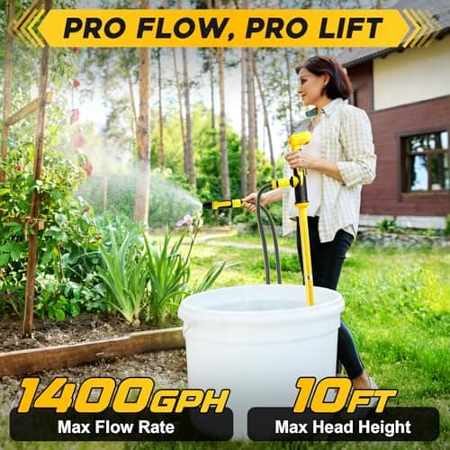Cordless Stick Water Transfer Pump Compatible with Dewalt 20V Battery (Battery not Included), 1400GPH Portable Electric Sump Pump, 10FT Lift for Pool Draining Boat Bilge Garden Rain Barrel Basement