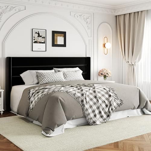 Allewie King Size Velvet Lift Up Storage Bed, Modern Wingback Headboard, Hydraulic Support, No Box Spring Needed, Black — view 3