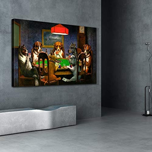 Denozer Dogs Playing Poker Canvas Wall Art Prints 36 x 24 inch Chess and Cards Room Anthropomorphic Dog Game Painting Funny Home Decor Picture for Living Room Bedroom — view 2