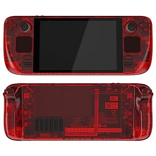 eXtremeRate Clear Red Custom Faceplate Back Plate Shell for Steam Deck, Handheld Console Replacement Housing Case, DIY Full Set Shell with Buttons for Steam Deck LCD Console - Console NOT Included — view 3