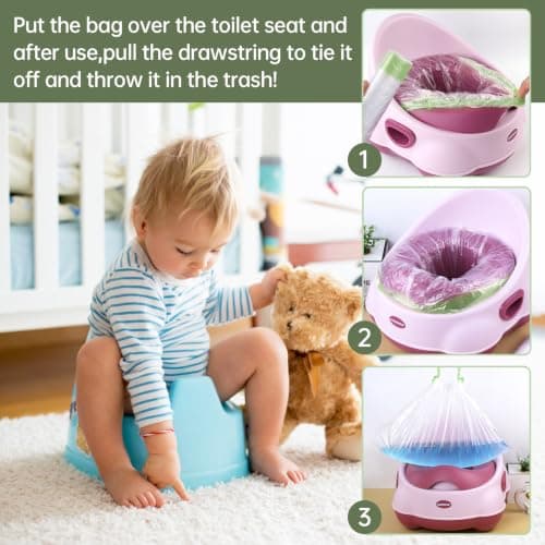 120 Pack Portable Potty Chair Liners with Drawstring,Training Toilet Seat Potty Bags,Disposable Potty Liners Bags for Kids Toddler Pet Outdoors — view 4