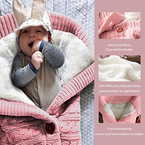 insular Warm Baby Sleeping Bag Envelope Winter Kid Sleepsack Footmuff Stroller Knitted Sleep Sack Newborn Knit Wool Swaddling Blanket (Beige) — view 3
