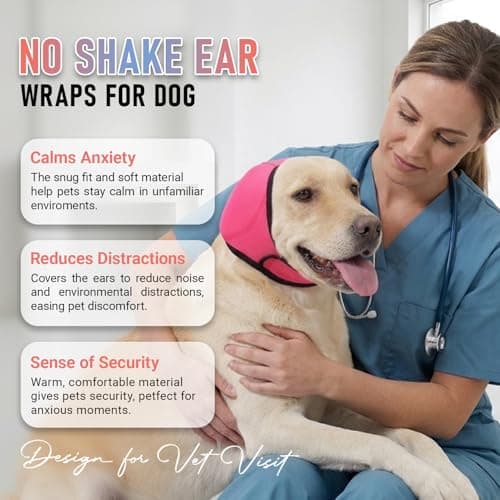 Dog Head Wrap - No Shake Ear Wrap Snood for Noise & Anxiety Relief, Ear Protector with Calming Hoodie, Dog Headband Ear Muffs for Hematoma, Grooming and Drying (Rose Red, M(Head Circle:14"-19")) — view 3