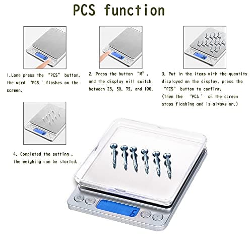 Small Digital Scale,3kg/0.1g,6.6lb,Kitchen Scale,Food Scale,with Blue Backlit LCD Display, 6 Units, Auto Off, Tare, PCS Function, Stainless Steel, Battery Included — view 2