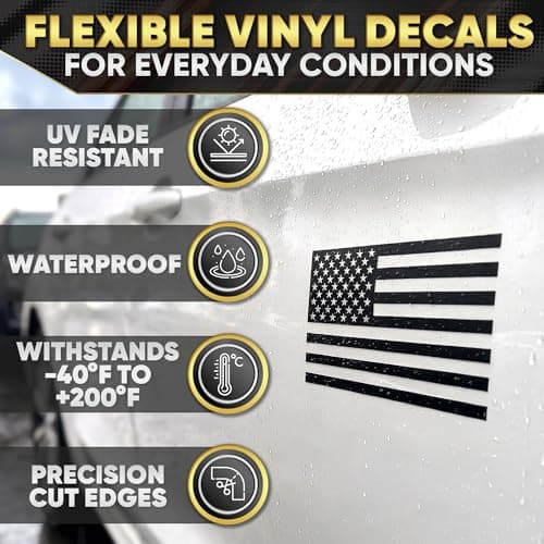 Transparent Black American Flag Vinyl Decal for Car – 1 Pair 5"x3" | Matte Black Finish, Reverse Pair | UV-Proof, Waterproof US Flag Stickers | Patriotic Decals for Truck, SUV, Motorcycle, Laptop — view 2