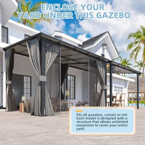 U-MAX 10’ x 10’ Gazebo, Wall Mounted Gazebos Pergola with Curtains and Mosquito Netting, Enhanced Protective Outdoor Patio Lean to Gazebo Awnings for Deck, Porch, Backyard and Outside — view 5