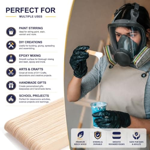 Apremont 200 Piece 6 Inch Large Jumbo Wooden Craft Sticks, Premium Natural Organic Wood for Waxing, Craft Project, Tongue Depressor, Popsicle, Ice Cream Stick,Woodcraft, Paint Stirrer and Art — view 3