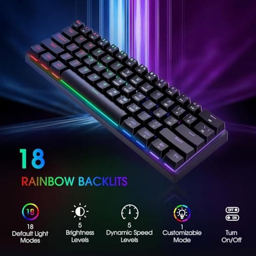 Portable 60% Mechanical Gaming Keyboard,60 Percent Wired Gamer Keyboard with Blue Switches,LED Customization Backlit,61 Keys Ultra-Compact Mini Office Keyboard for PC/Mac/Xbox,Easy to Carry On Trip