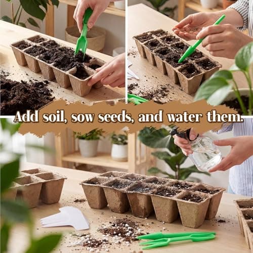 400 Cells Seed Starter Tray 40 Pack, Peat Pot Organic Biodegradable Seedling Pots Germination Trays with 100 Plant Labels for Vegetable Flower, Herbs, Indoor Outdoor Garden — view 4