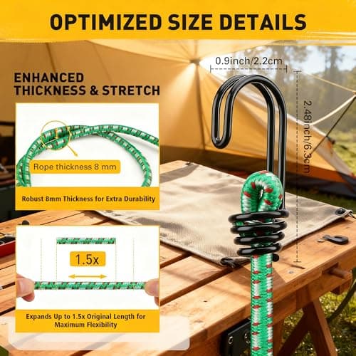 Bungee Cords Heavy Duty Outdoor: 20 Pcs Premium Rubber Bungee Cords with Hooks in a Storage Jar Includes 10", 18", 24", 30", 36", 48" Bungee Cord for Camping, Tent, Fastening Items — view 2