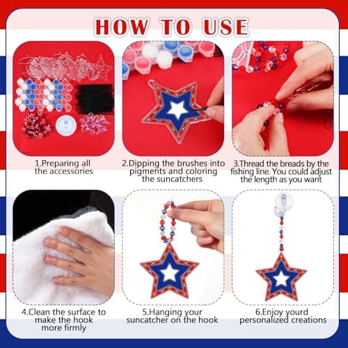 WinnerWhy 30 Sets 4th of July Crafts Bulk, Patriotic 250th Anniversary Stained Glass Sun Catcher Art Kits for Memorial Day Home Party Project Activities Hanging Ornaments — view 3