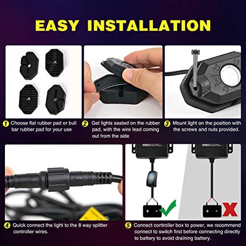 Nilight RGB LED Rock Lights Kit, 4 pods Underglow Multicolor Neon Light Pod with Bluetooth App Control Flashing Music Mode Wheel Well Light for Truck ATV UTV RZR SUV — view 5