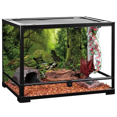 AWERT 48x24 inches Tropical Forest Terrarium Background Stream Green Huge Tree Reptile Habitat Background Foggy Rainforest Aquarium Background Durable Polyester Background — view 3